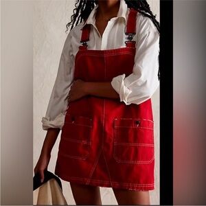 Free People | Pants & Jumpsuits | Free People We The Free Overall Smock Mini  Top Dress Denim Heart Eyes Red New | Poshmark